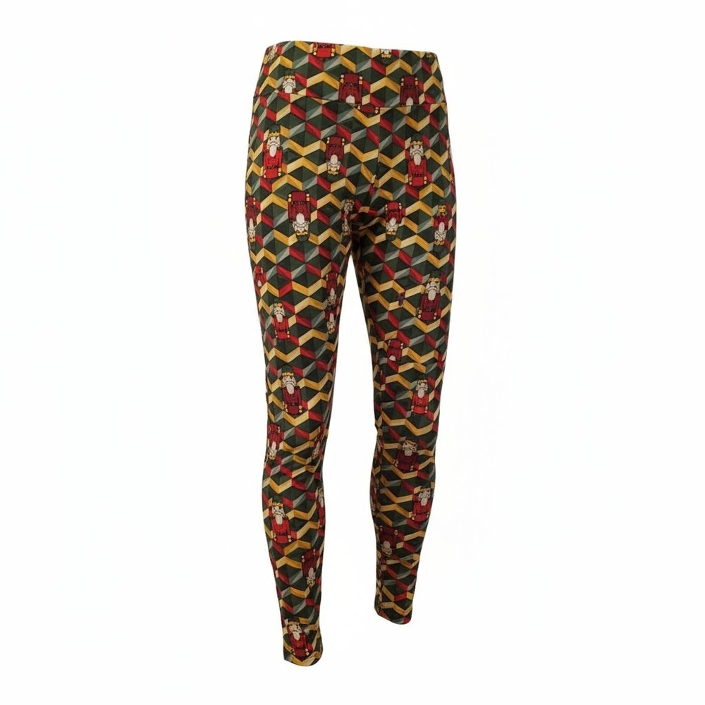 LuLaRoe Whimsical Toy Soldier Leggings with Red and Green Geometric Pattern #8